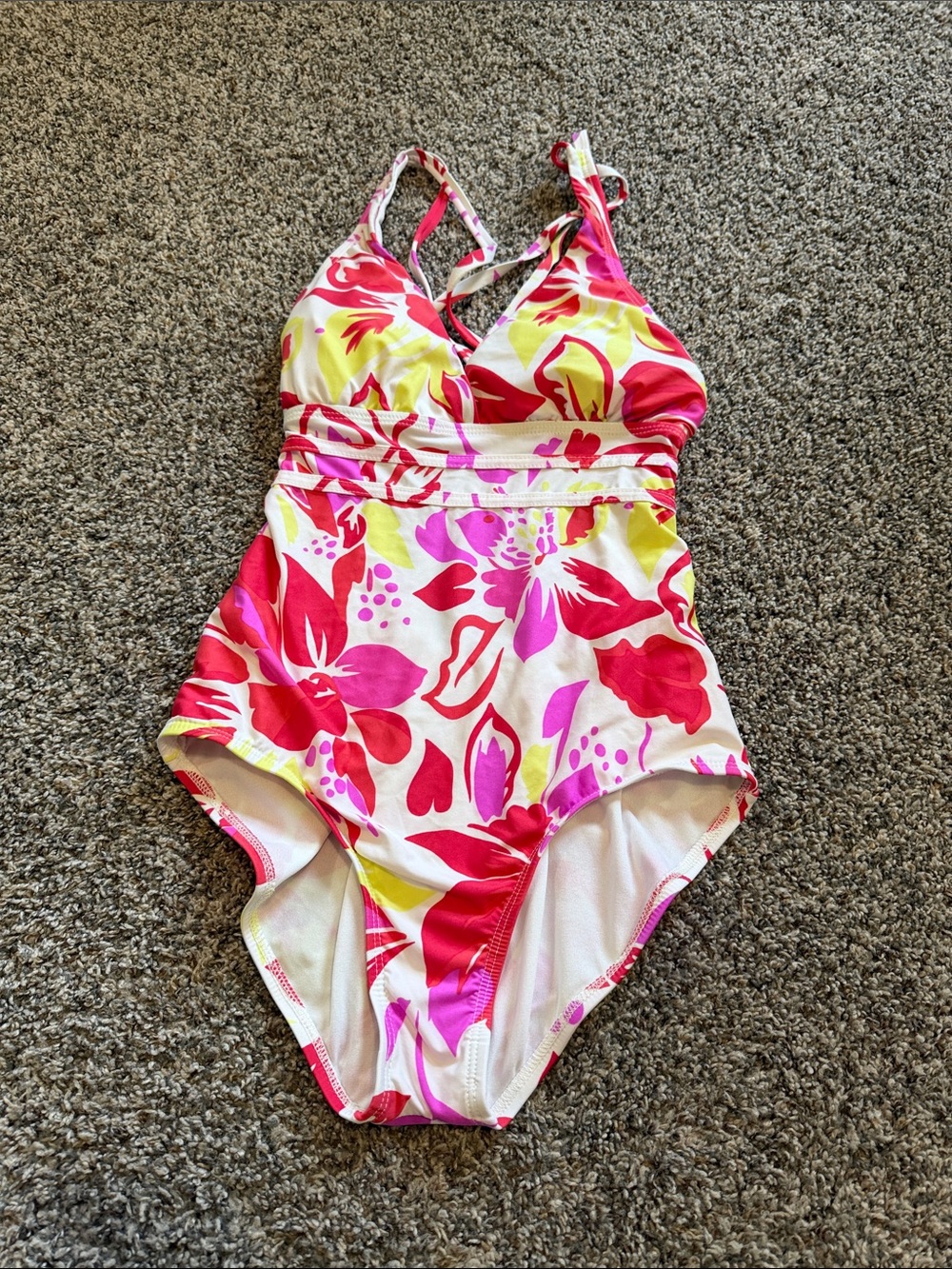 Athena Pink & Yellow Floral Women's One-Piece Swimsuit Size 8